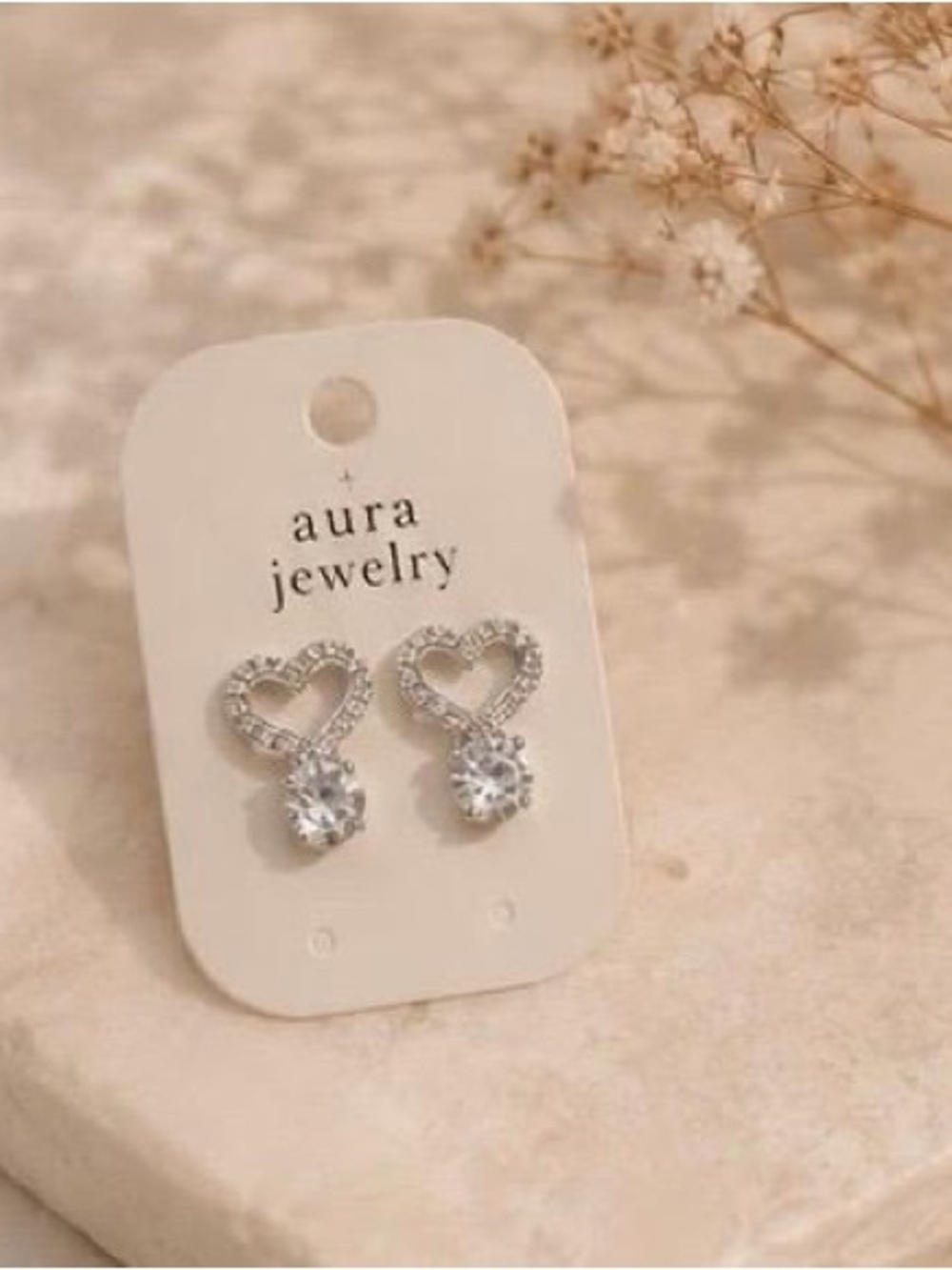 Aura Jewelry Silver Heart Drop Crystal Earrings